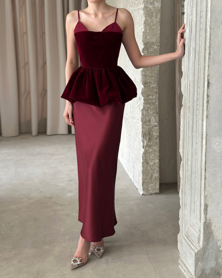 Becky Top With Flare Skirt In Maroon